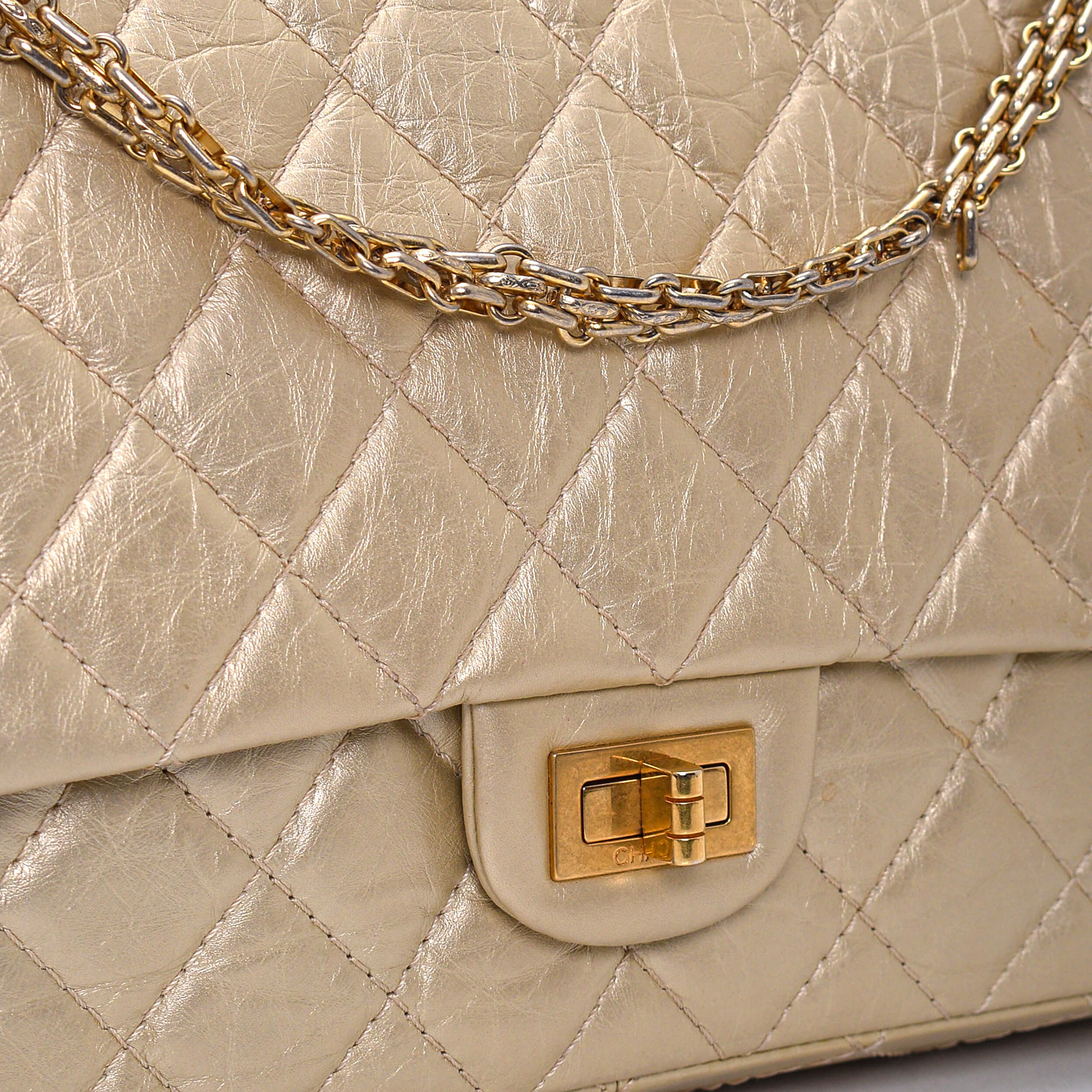 Chanel - Gold Quilted Distressed Leather 2.55 Reissue Double Flap Bag 